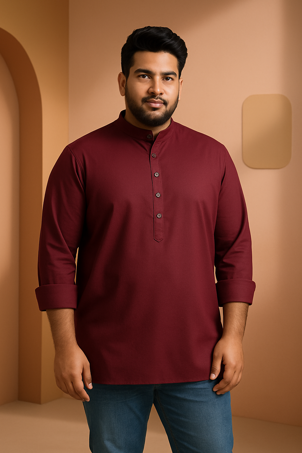 Gulmohar (गुलमोहर) – Dark Maroon - Premium Linen Blend Short Kurta