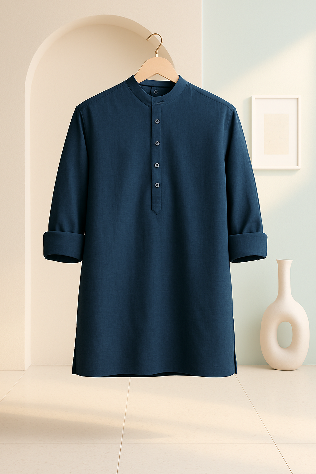 Neelam (नीलम) – Dark Blue - Premium Linen Blend Short Kurta