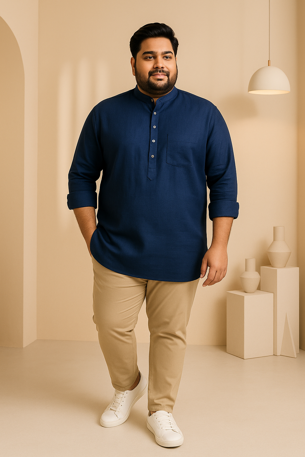 Neelam (नीलम) – Dark Blue - Premium Linen Blend Short Kurta