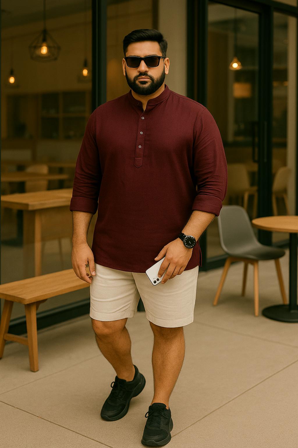 Gulmohar (गुलमोहर) – Dark Maroon - Premium Linen Blend Short Kurta