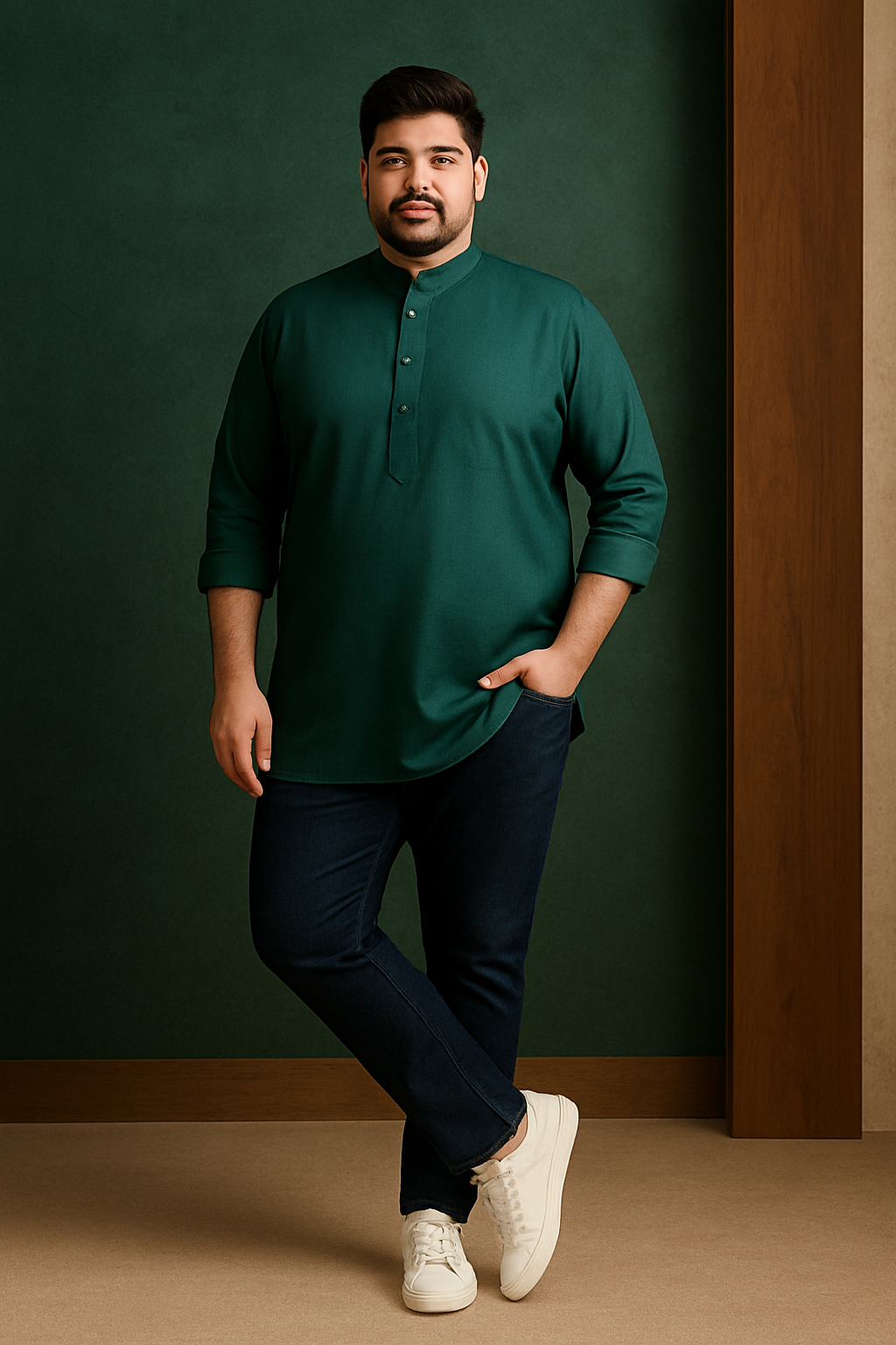 Anuvrat (अनुव्रत) – Dark Green - Premium Linen Blend Short Kurta