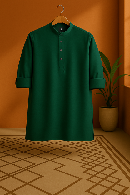 Anuvrat (अनुव्रत) – Dark Green - Premium Linen Blend Short Kurta
