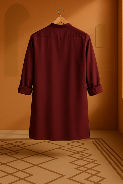 Gulmohar (गुलमोहर) – Dark Maroon - Premium Linen Blend Short Kurta