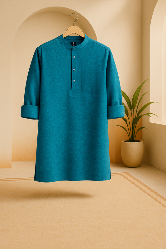 Tejas (तेजस) – Deep Teal - Premium Linen Blend Short Kurta