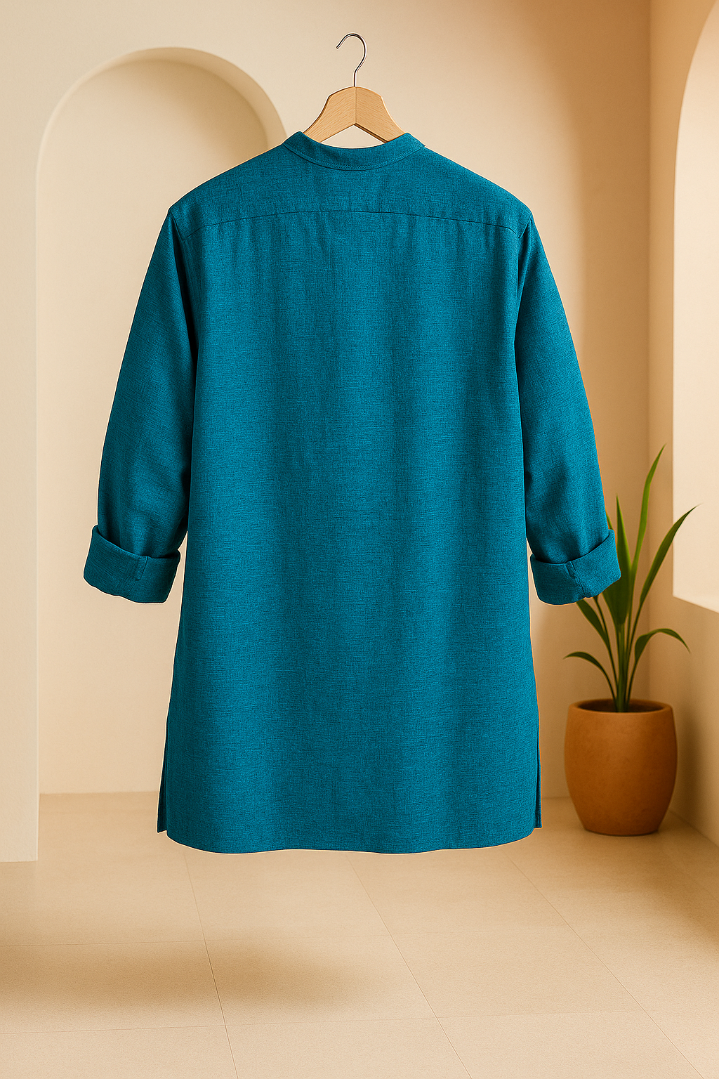 Tejas (तेजस) – Deep Teal - Premium Linen Blend Short Kurta