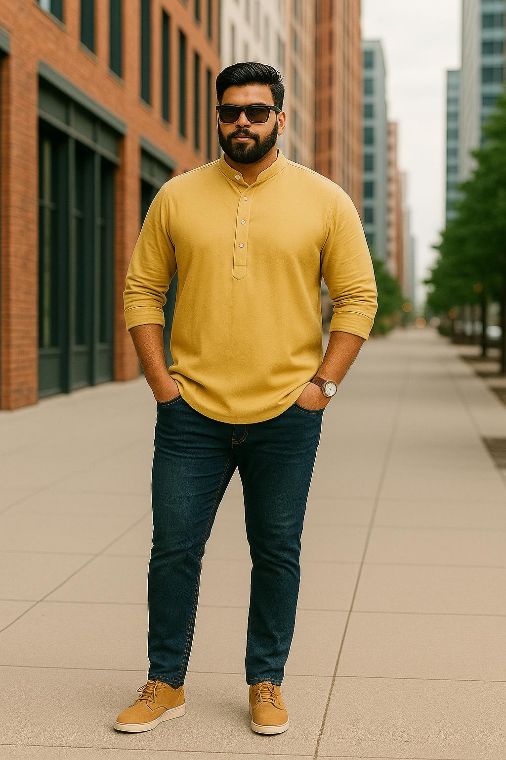 Haldi (हल्दी) – Earthy Mustard- Premium Linen Blend Short Kurta
