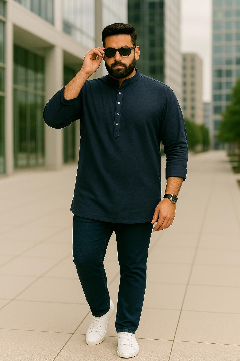 Neelam (नीलम) – Dark Blue - Premium Linen Blend Short Kurta